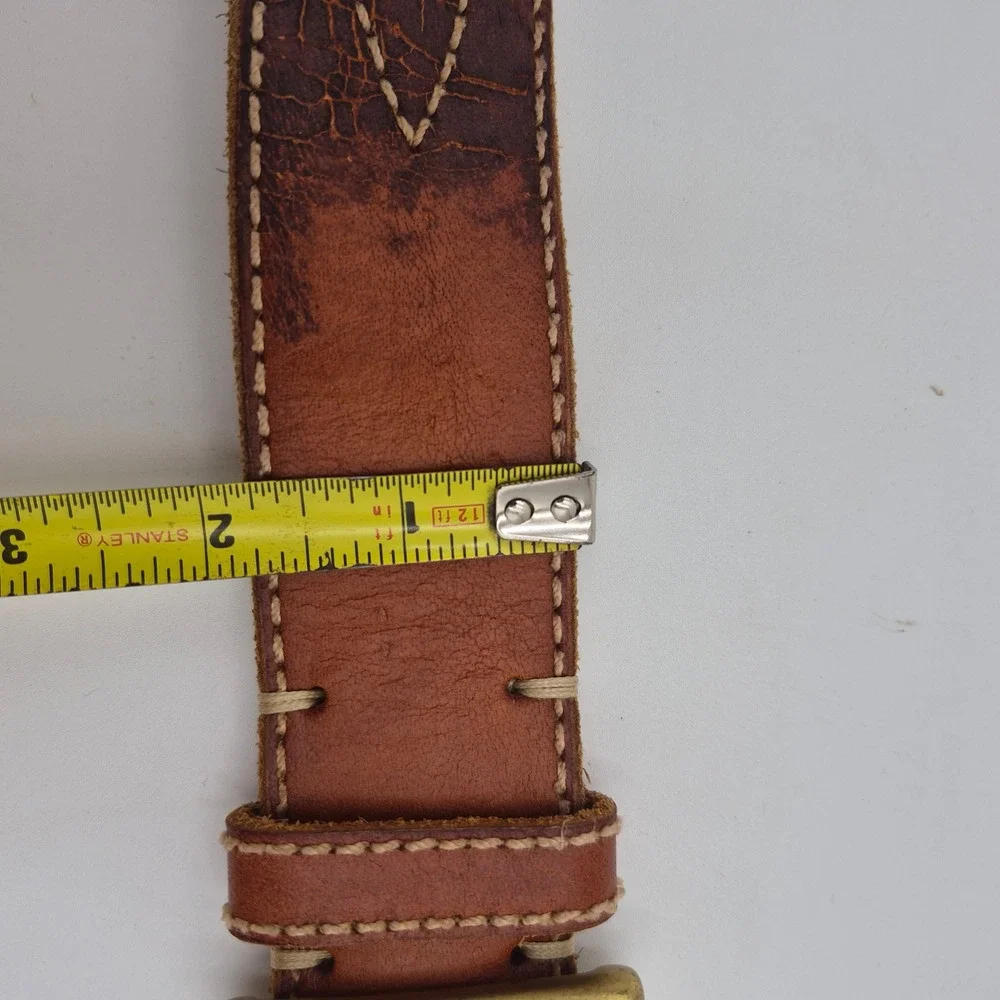 Lucky Brand Mens Brown Leather Belt Triple Stitch Brass Buckle BKRUR122 Size 34